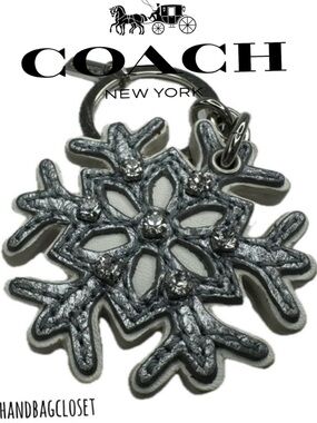 Coach Vintage Leather Gunmetal Snowflake Winter Key Bag Charm Keychain